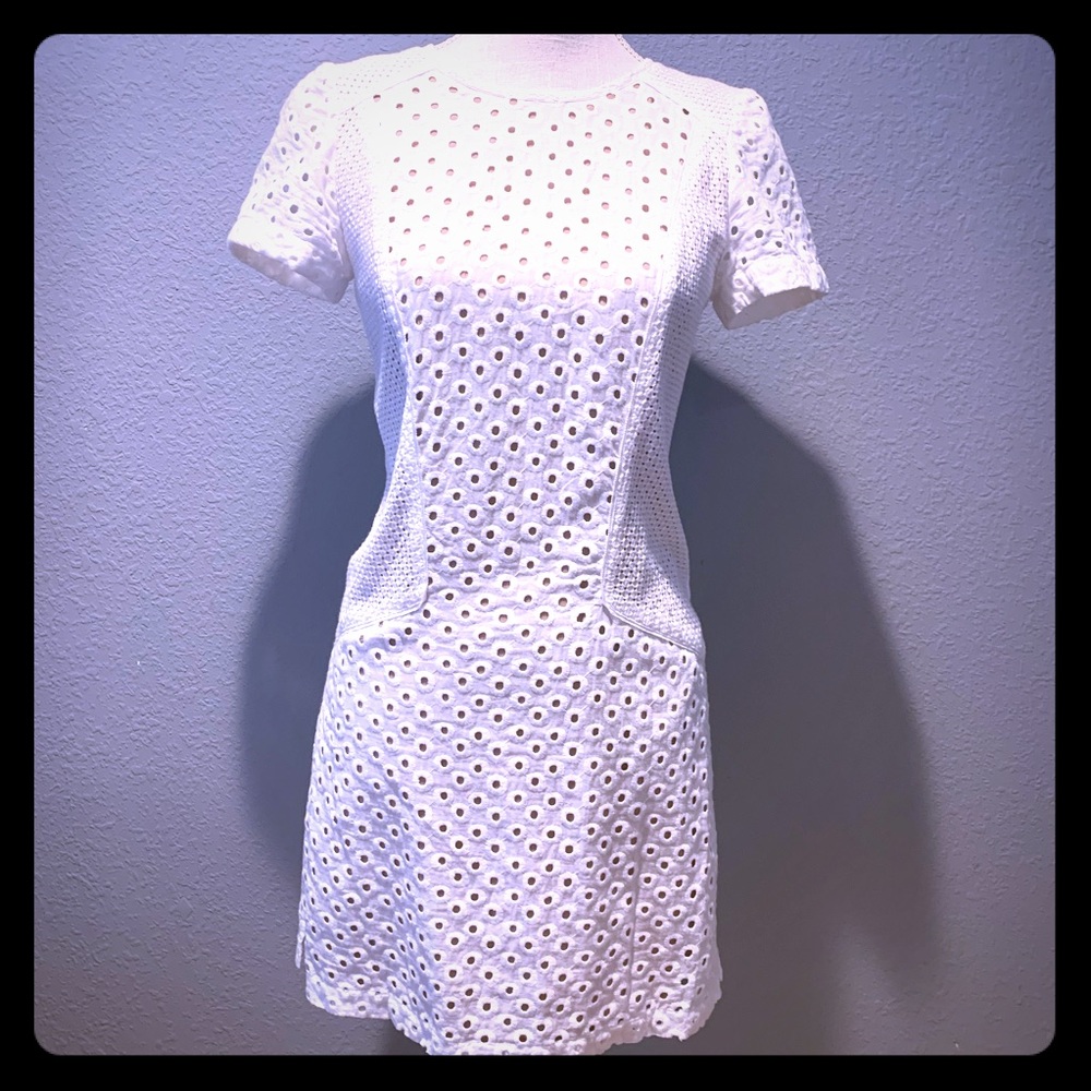 trina turk cotton lace shirt sleeve dress